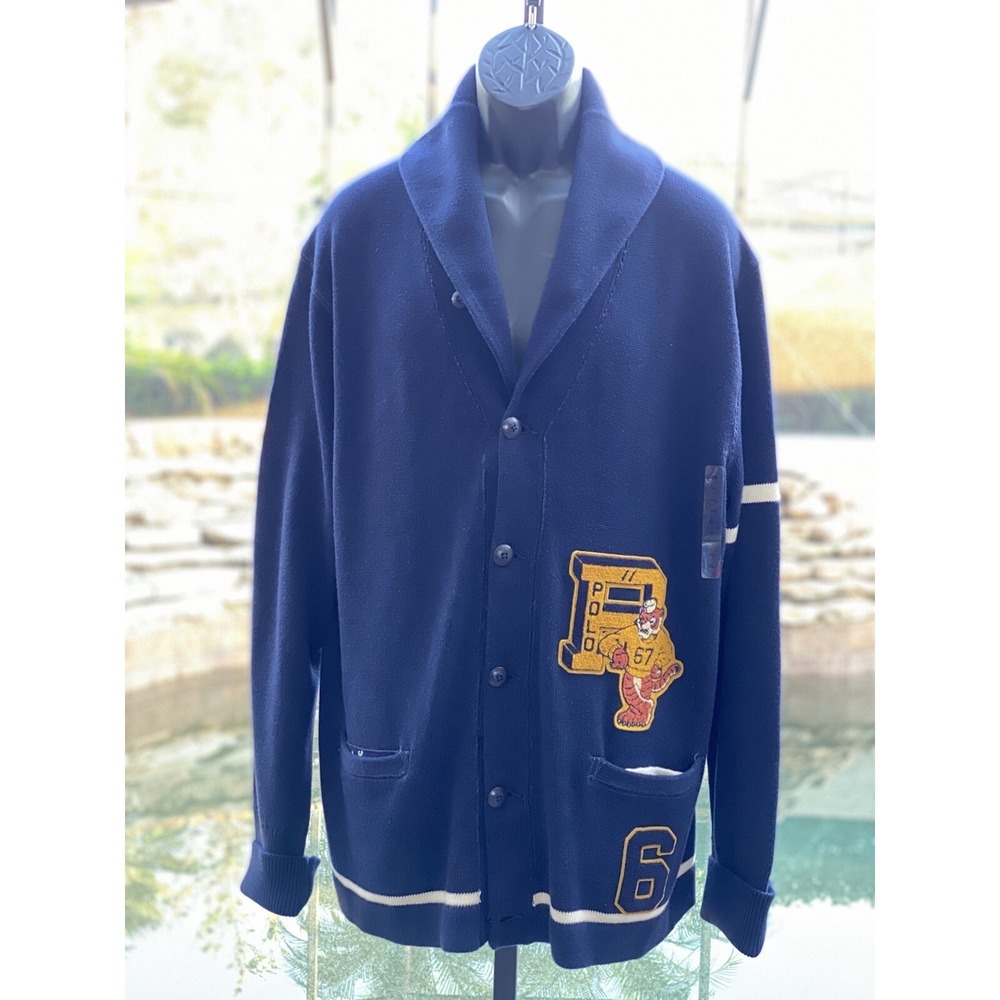 Polo Ralph Lauren '67 Tiger Letterman Cardigan Sweater - Navy, Size S
